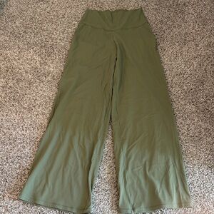 aerie Olive Green Wide-Leg Ribbed Lounge Pants